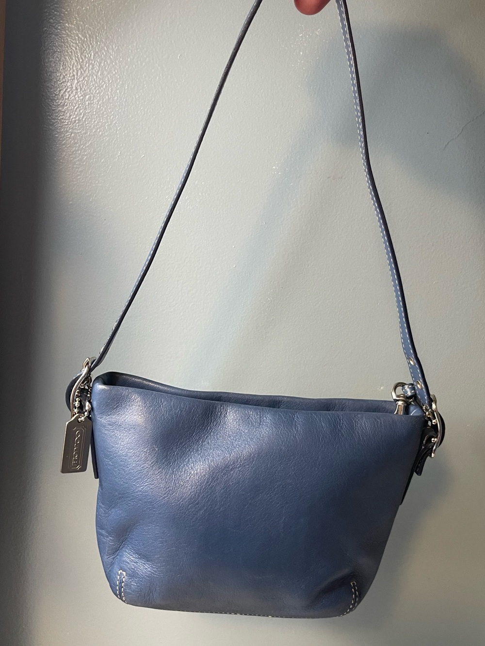 Coach Navy Blue Leather Shoulder Bag with Silver Hardware